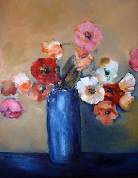 Blue Vase Of Poppies [2005] by Marlene Dickerson