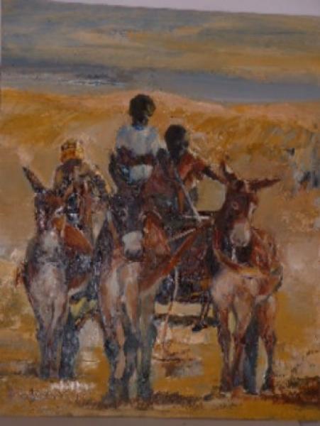 Boys On Donkey Cart [2000] by Marlene Dickerson