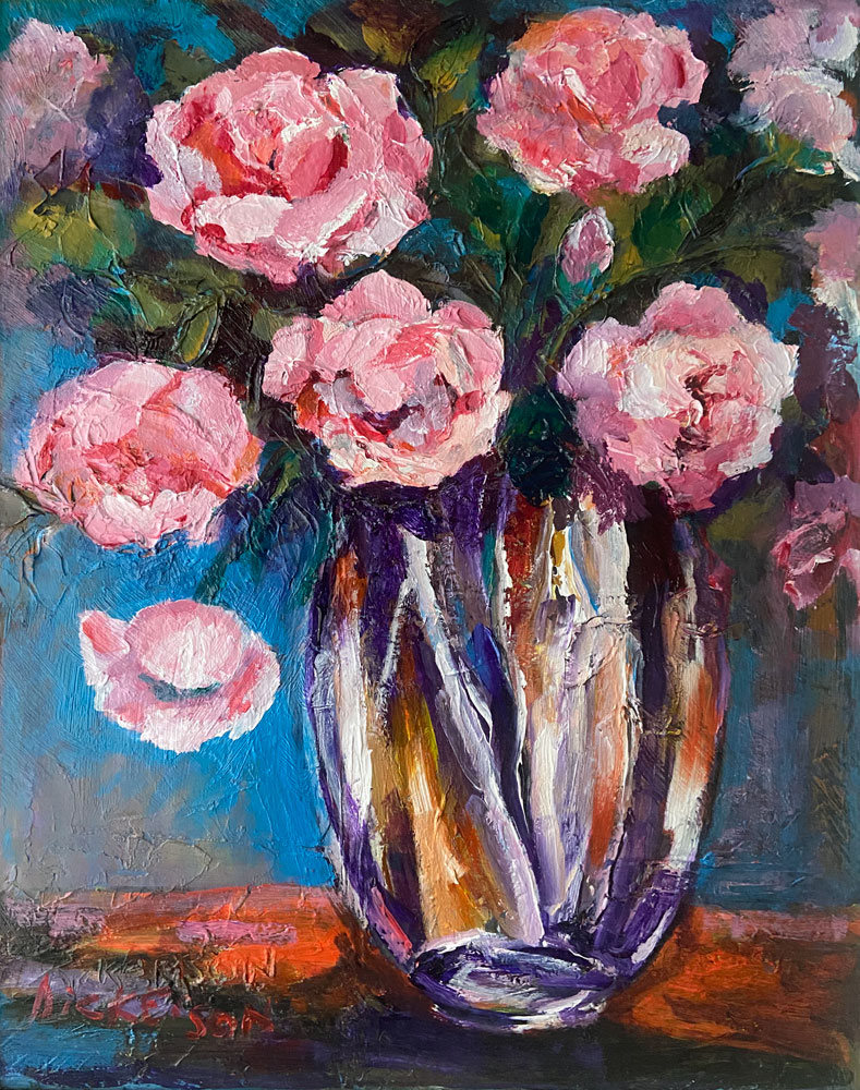 Vibrant oil painting of Pink Roses