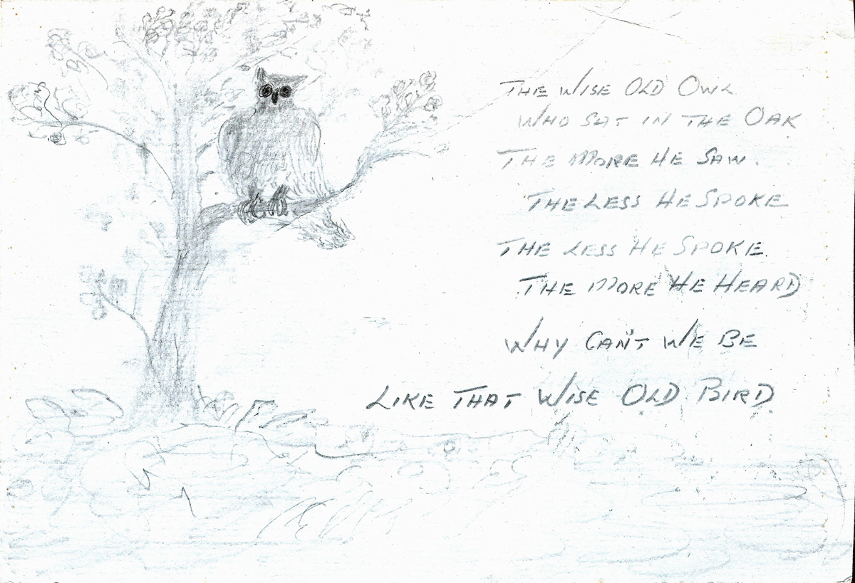 The Wise Old Owl lived in the Oak